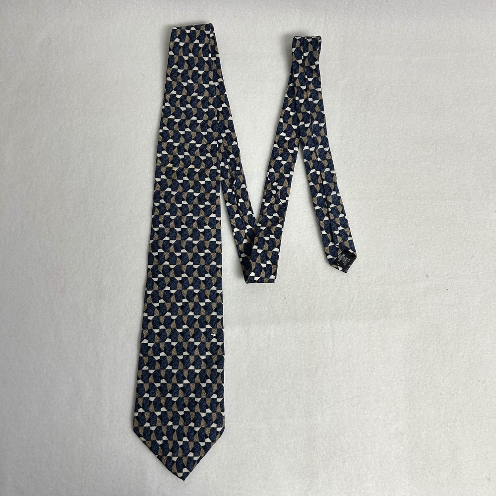 Vintage 90s Guess Mens OS Navy Blue‎ Geometric Mosaic Silk American Classics Tie